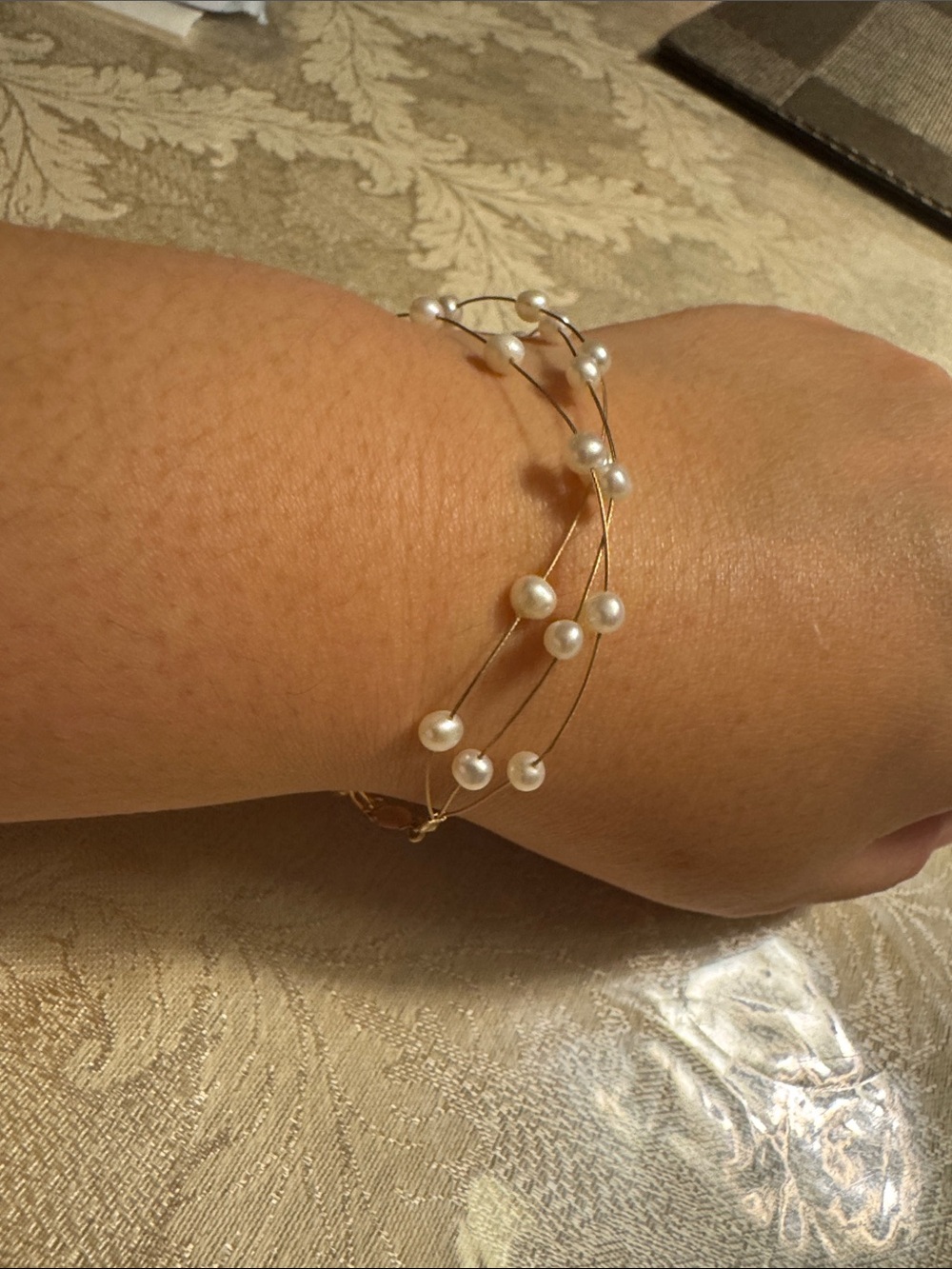 Vintage Peter Brams 14K Yellow Gold Floating Illusion Pearl Bracelet 7" 585